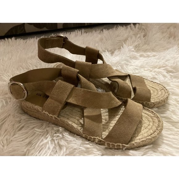 Via Spiga Womens Gia Tan Suede Espadrille Sandals US 6 M Buckle Closure Spain - Picture 1 of 5